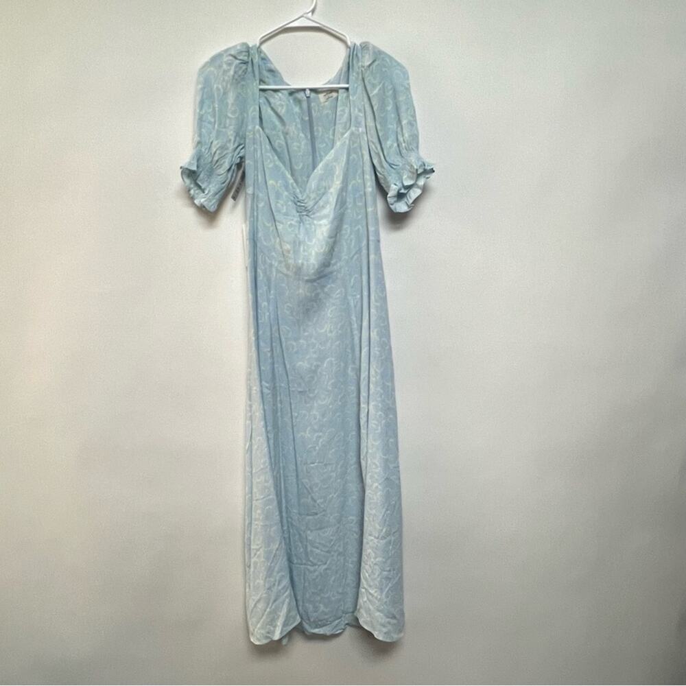 NWT Aritzia Wilfred Tome Midi Dress Aura Light Blue Short Sleeve Smocked Size 8 - Picture 3 of 10